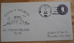 COVER 1952 "DEDICATION FIRST DAY of POST OFFICE BIG BEND NAT'L PARK TEXAS" - Picture 1 of 4