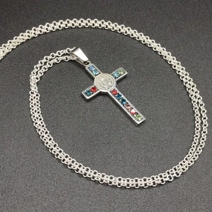 925 Silber Halskette mit Jesus Kreuz Multicolor Edelsteine NEU - Bild 1 von 5