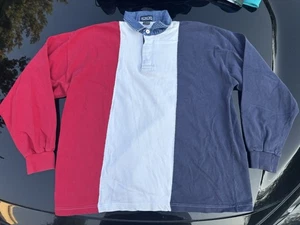 Vintage Honors Rugby Polo Shirt Mens Large Red White Blue Color Block Striped - Picture 1 of 10
