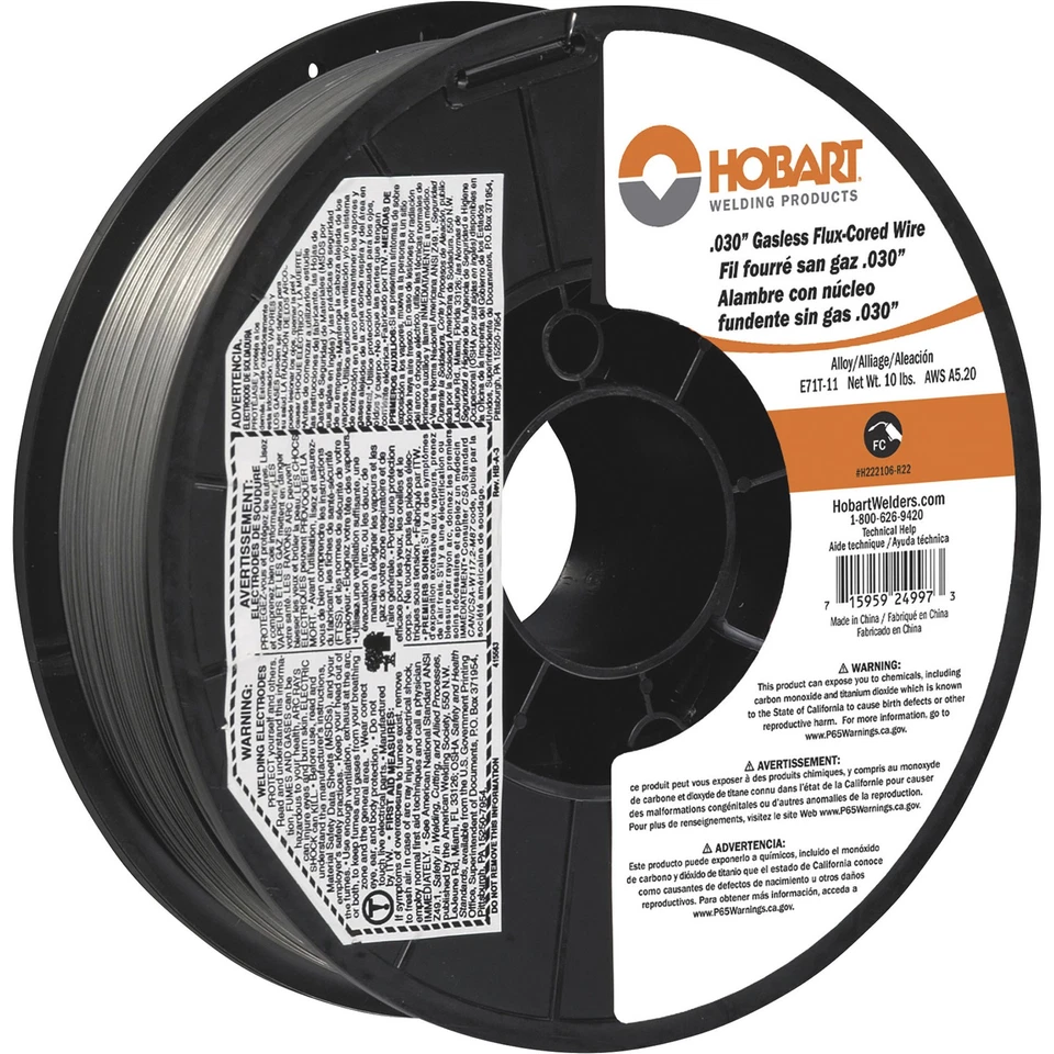 Hobart Flux-Cored Welding Wire, E71T-11 Carbon Steel, .030in., 10-Lb. Spool, - Image 1 of 1