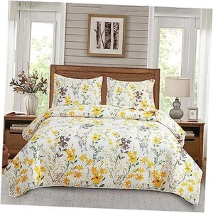 3-Piece Floral Quilt Set King Size,Lightweight Spring Summer Country - Picture 1 of 7