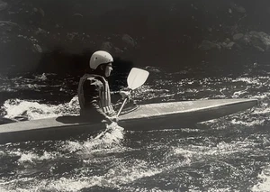 Vintage Photo Person Paddling Canoe Down River New England Pic Lawrence Millard - Picture 1 of 4