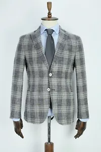 PAOLONI Gray/Blue COTTON & LINEN Check Sport Coat Blazer Jacket 48IT 38US/UK - Picture 1 of 16