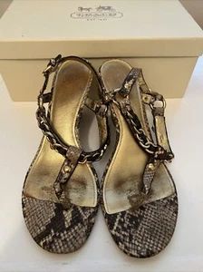 Coach “Honora” Python Thong/Wedge Sandal Gold Chain Hardware Size 8 M Pre Owned - Picture 1 of 5