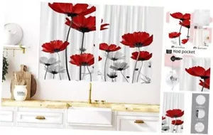 Red Floral Kitchen Window Curtains 27.5 x 39 Inch Small Short Mini Cafe Rod - Picture 1 of 8