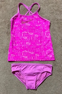 Nuevo con etiquetas Nike Natación Retro Flujo Niñas Grandes T-Back Tankini Conjunto Rosa y Azul Talla S, M, L Foto 1 de 4