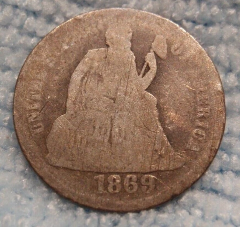 1869 P Seated Liberty Dime 10c Circulated Scarce Philadelphia mint Cover