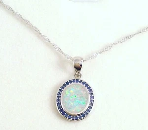 Vintage Jewellery Gold Necklace Blue Opal Sapphires Pendant Antique Deco Jewelry - Picture 1 of 11