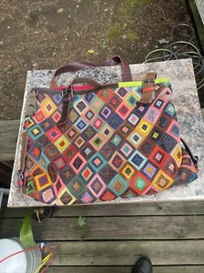 AmeriLeather Leather Rainbow Patchwork Convertible Tote Bag Purse Womens - Picture 1 of 17