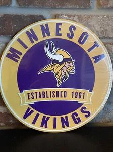 Minnesota Vikings NFL 12" Round Metal Embossed Sign Gym Garage Mancave SheShed - Picture 1 of 2