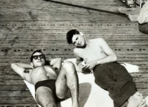 VTG Handsome Shirtless Beefcake Soldier Men Swimsuit Bulge Photo Gay Int - Picture 1 of 3