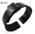 Black Steel Adjustable Mesh Bracelet Watch Band Strap Double Lock Clasp #5026