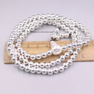 Pure S999 Fine Silver 999 Chain 6mm 108 Smooth Beads Link Necklace or Bracelet - Picture 1 of 6