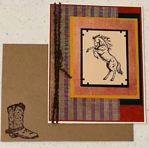 Cowboy Boot Horse Rearing Handmade Card Blank Inside With Envelope CandD - Picture 1 of 3
