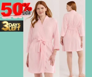 Accappatoio corto joyspun donna taglia L 12-14 waffle kimono avvolgente colore ROSA NUOVO - Foto 1 di 11