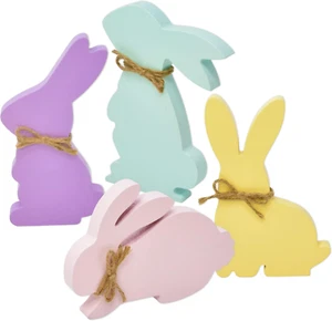 4 Easter Bunny Table Decorations Centerpieces Decorative Wooden Spring Shaped Bu - Picture 1 of 12