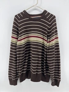 Tommy Hilfiger Crew Neck Pullover Sweater Mens Size XL Brown Green Red Stripes - Picture 1 of 7