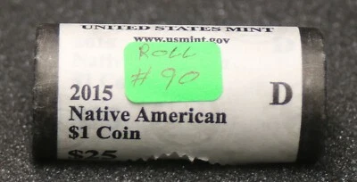 2015 D Native American $1 Coin  , $25 Unopened Roll, U.S. Mint roll #90 - Image 1 of 4