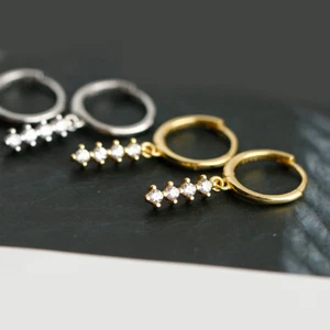 Pendientes colgantes Huggie aro águila con dije de barra recta de circonita cúbica de plata de ley 925 A4156 - Imagen 1 de 22