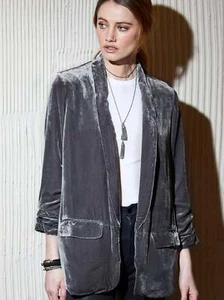 Go Silk Go Samt Crunch Sleeve Jacke anthrazit silber grau Größe L - Bild 1 von 9