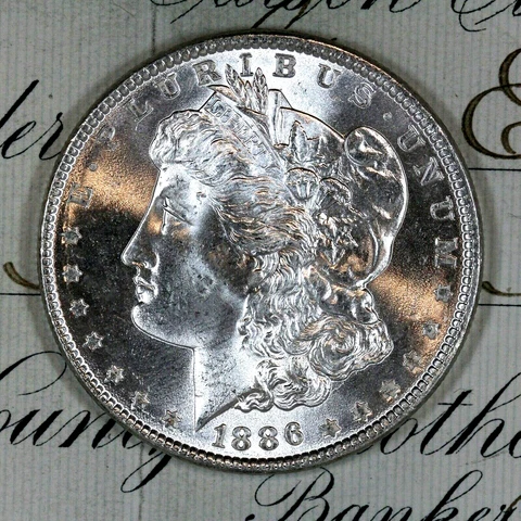 * 1886-P * CHOICE to GEM BU MS MORGAN SILVER DOLLAR * FROM ORIGINAL BANK BAG * Cover