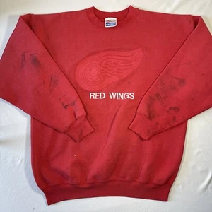 VTG Detroit Red Wings Crewneck Sweatshirt Embroidered XL Hanes Heavy Weight - Picture 1 of 10