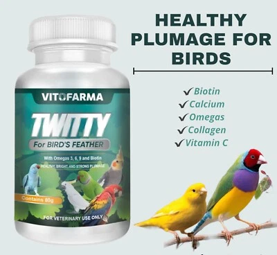 VITOFARMA SUPPLEMENT HEALTHY PLUMAGE FOR BIRDS TWITTY 80G FEATHER BIOTIN, OMEGAS FOR BIRDS
