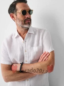 Brand New Faherty Bright White Basketweave Short-Sleeve Linen Laguna Shirt - Picture 1 of 21