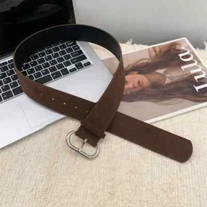 Retro Suede Wide Waist Belt for Women with Metal Buckle Fashion Dress Accessory - Picture 1 of 16