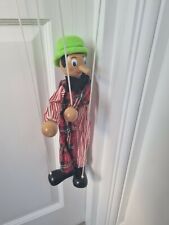 Vintage Stringed Wooden Puppet Green Top Hat Man Clown Pinnochio  Rare Circus 