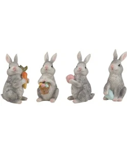 Gray Glitter Mini Easter Bunny Figurines - Set of 4 - Picture 1 of 1