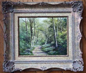 Original Ölgemälde auf Gessotafel signiert gerahmt, weiße Esche Waldszene  - Bild 1 von 6