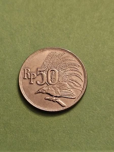 1971 🇮🇩 INDONESIA 50 RUPIAH WORLD COIN KM#35 XF-AU DETAILS BIRD OF 🐦 PARADISE - Picture 1 of 2