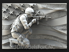 3D Model STL File for CNC Router Laser & 3D Printer Soldier with US Flag 1