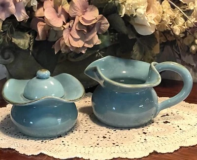 Southern Living At Home Creamer & Sugar Set; Robins Egg Blue; Toscana Collection - Image 1 of 4