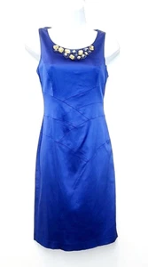 Nine West Dress Blue Satin Sleeveless Jeweled Rhinestone Neck Women's 2 X-SMALL - Picture 1 of 13