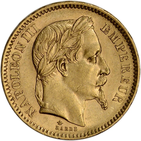 France Gold 20 Francs (.1867 oz) - Napoleon III Laureate - Avg Circ- Random Date Cover
