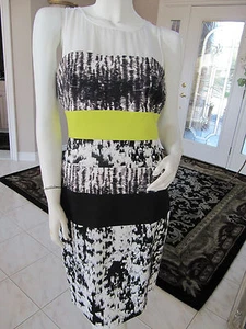 BCBG MAX AZRIA White / Lime / Black "Tara" Shift Color Blocked Dress Size 0 NWOT - Picture 1 of 4
