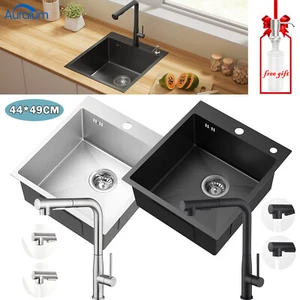 Fregadero de cocina de acero inoxidable sifón fregadero empotrado rectangular fregadero con dispensador de jabón - Imagen 1 de 58