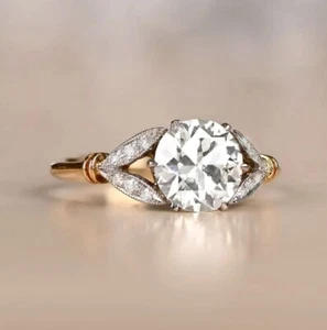 Lab Created 2.75CT Round Cut Diamond Engagement Vintage Ring 14K 2-Tone Gold FN - Picture 1 of 7