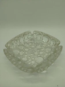 MCM Vintage Libbey Bubble Glass Ashtray Clear Heavy Trinket Art Glass 6 Inches - Picture 1 of 5
