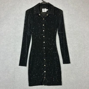 Princess Polly Dress Womens 8 Black Sparkly Stretch Snap Button Up Lined - Picture 1 of 8