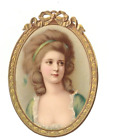 Oblaten Glanzbilder dicker geprgter Goldrand Medaillon  Victorian girl  12cm
