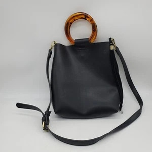 Anthropologie Lucite Handled Tote Bag Black Removable Straps Modern Everyday Bag - Picture 1 of 7
