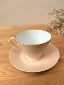Vintage Noritake Rosa Art Deco Demitasse Tasse & Untertasse | Goldrand - Bild 1 von 10