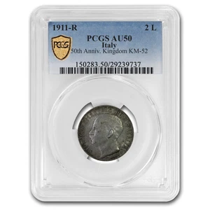 1911-R Italy Silver 2 Lire AU-50 PCGS - Picture 1 of 3