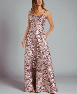 Nightway Womens Metallic Jacquard Spaghetti Straps Long Skirt Gold Size 8 NWT - Picture 1 of 1