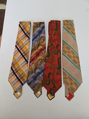 Lote de 4 corbatas de cuello retro anchas vintage para hombre años 60 70 coloridas Foto 1 de 4