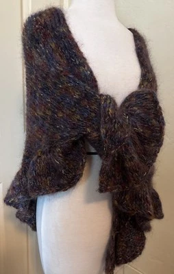 Hermoso CHAL TEJIDO A MANO Volantes Hilo Multicolor Foto 1 de 4