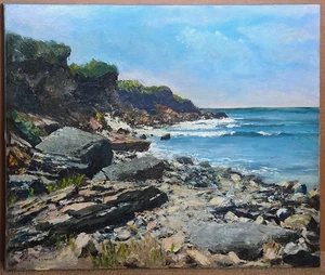 Vintage Hawaii Ölgemälde Felsenküste Meereslandschaft von Peter Hayward (CoS) - Bild 1 von 5